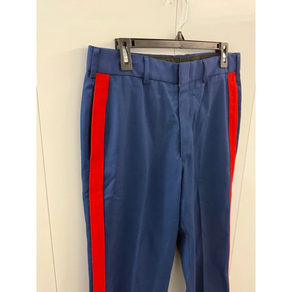 USMC Dress Blues Pants Men 32S Sky Blue Poly Wool Gabardine Red Stripe NCO 8405
